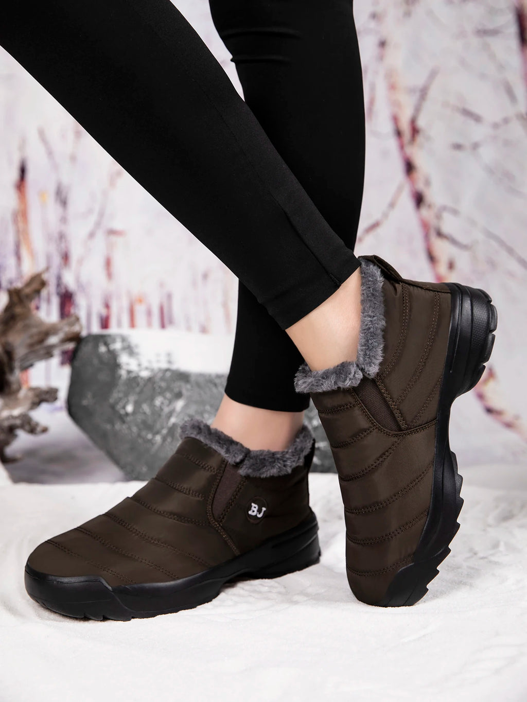 Men's Snow Boots, Winter Warm Shoes, Fuzzy Lining Windproof Hiking Boots, Winter Insulated Shoes, Fuzzy Lining Windproof Hiking Boots