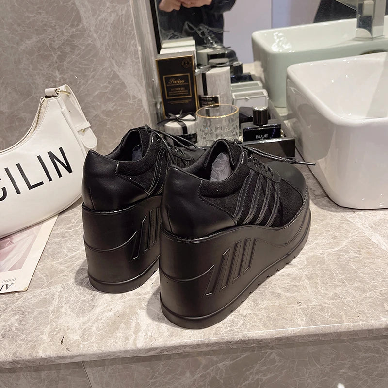 Women Black Fashion Cosplay Platform High Heels Wedges
