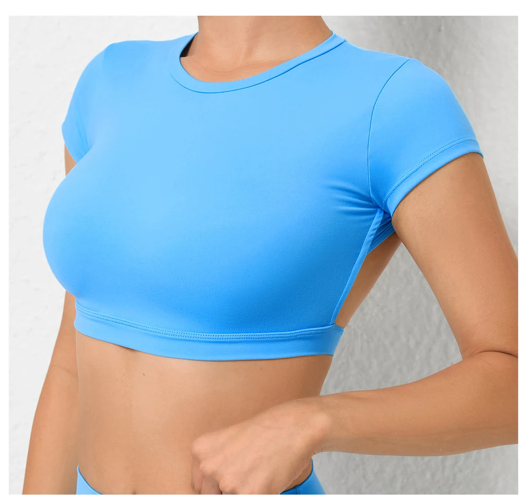 Women Open Back Sports Bra T Shirt