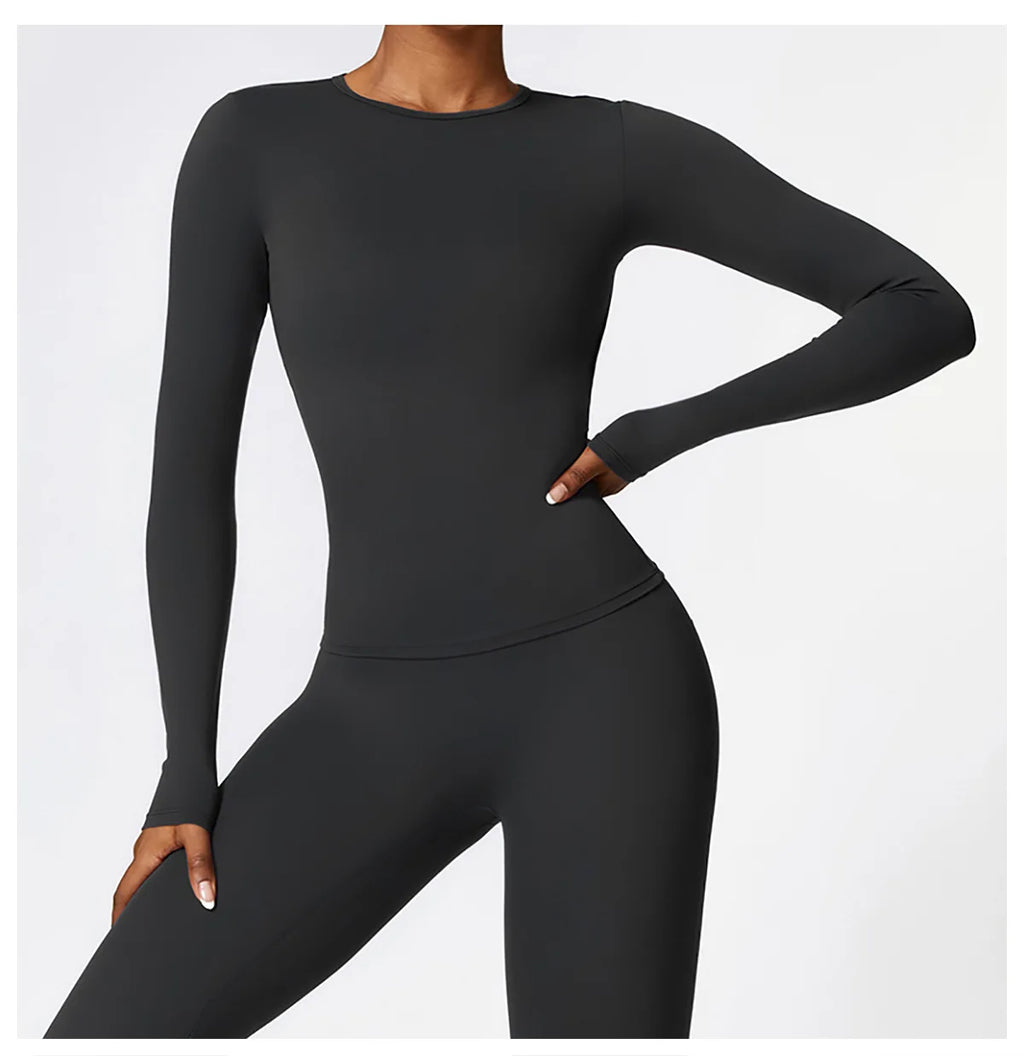 Women Long Sleeve Crop Yoga Top Quick Dry Fitness Shirt