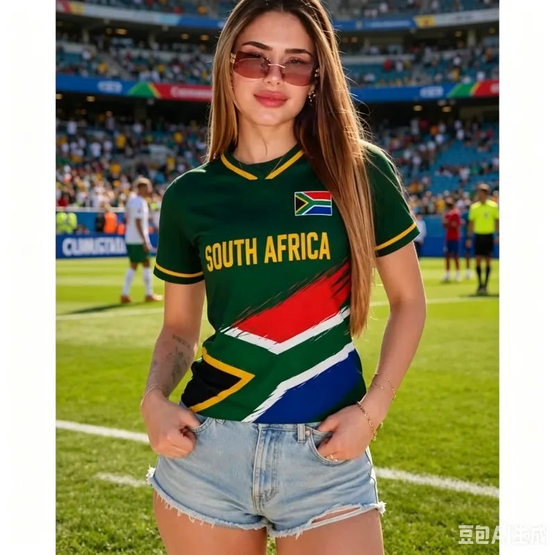 South Africa Soccer Fan T Shirt for Women