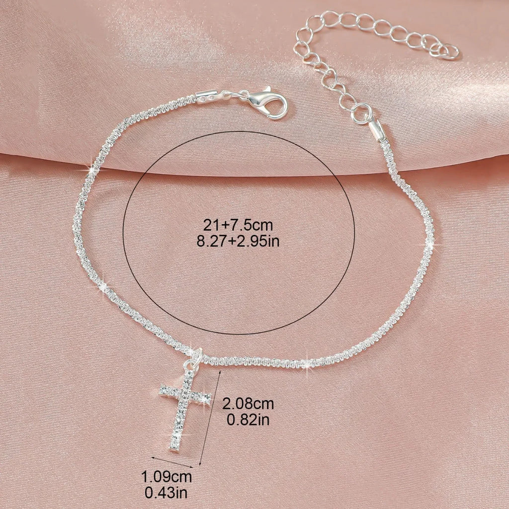 Women Zircon Cross Pendant Chain Anklet Jewelry