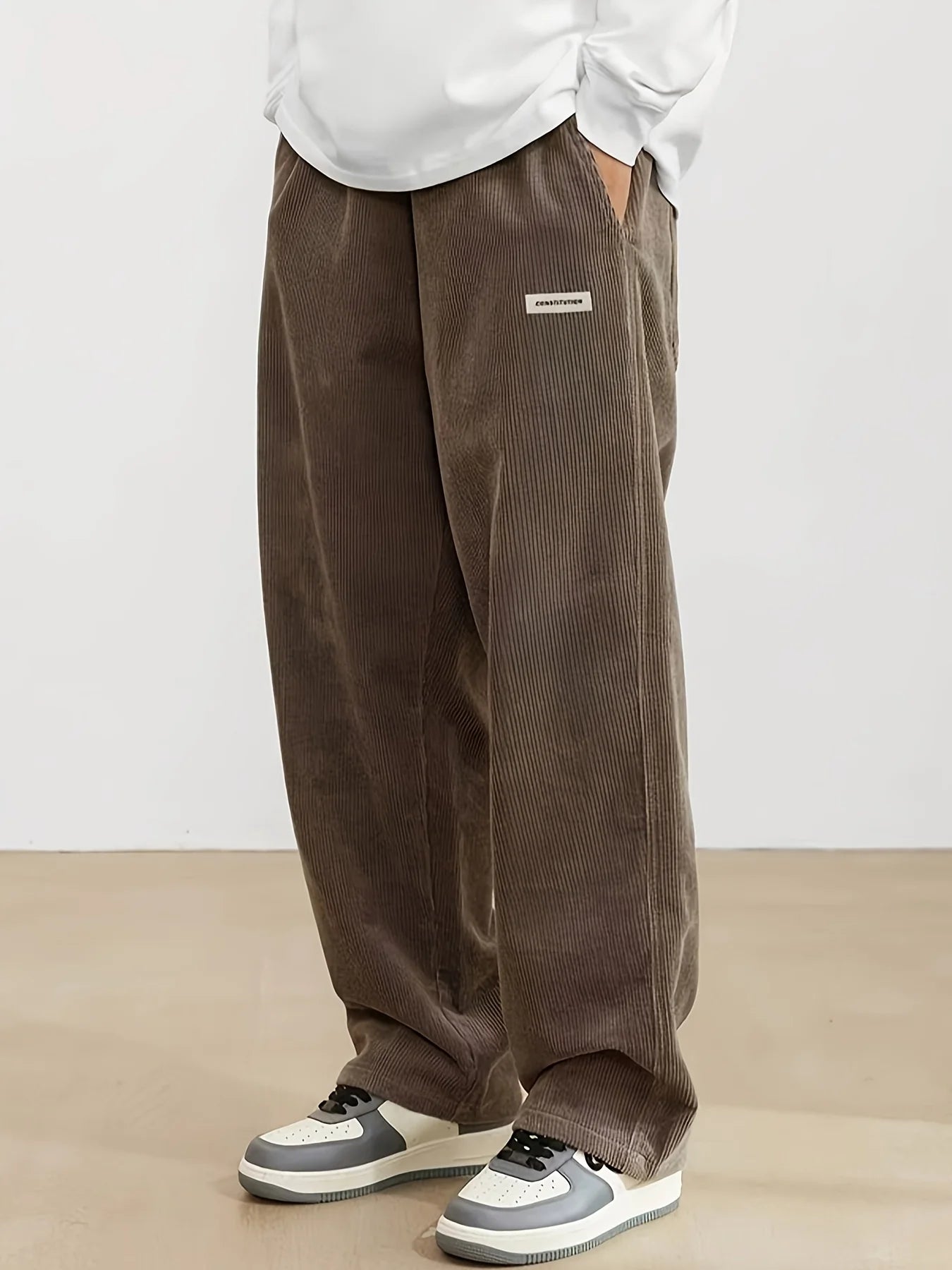 Men Corduroy Straight Leg Casual Pants Loose Fit