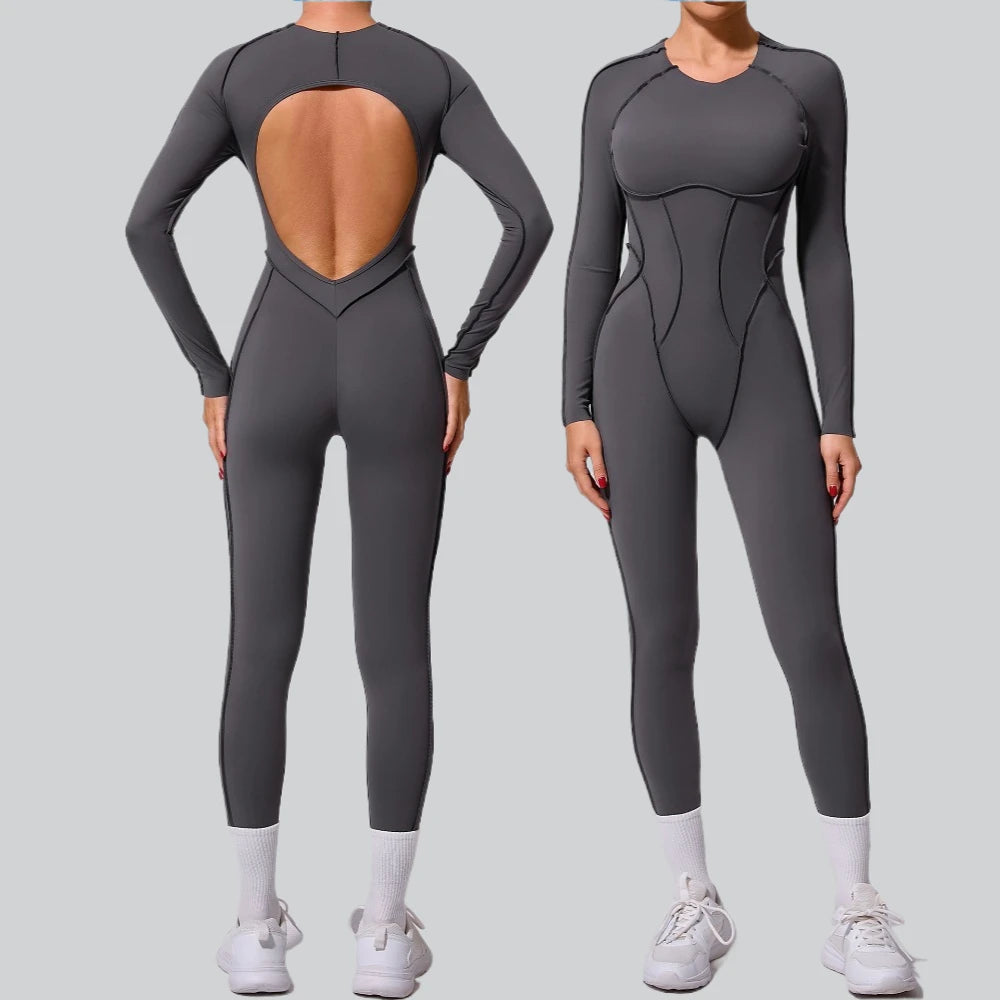 Women Open Back Yoga Jumpsuit Fitness Bodysuit
