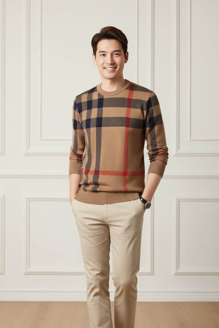 Men Striped Wool Knit Pullover Sweater