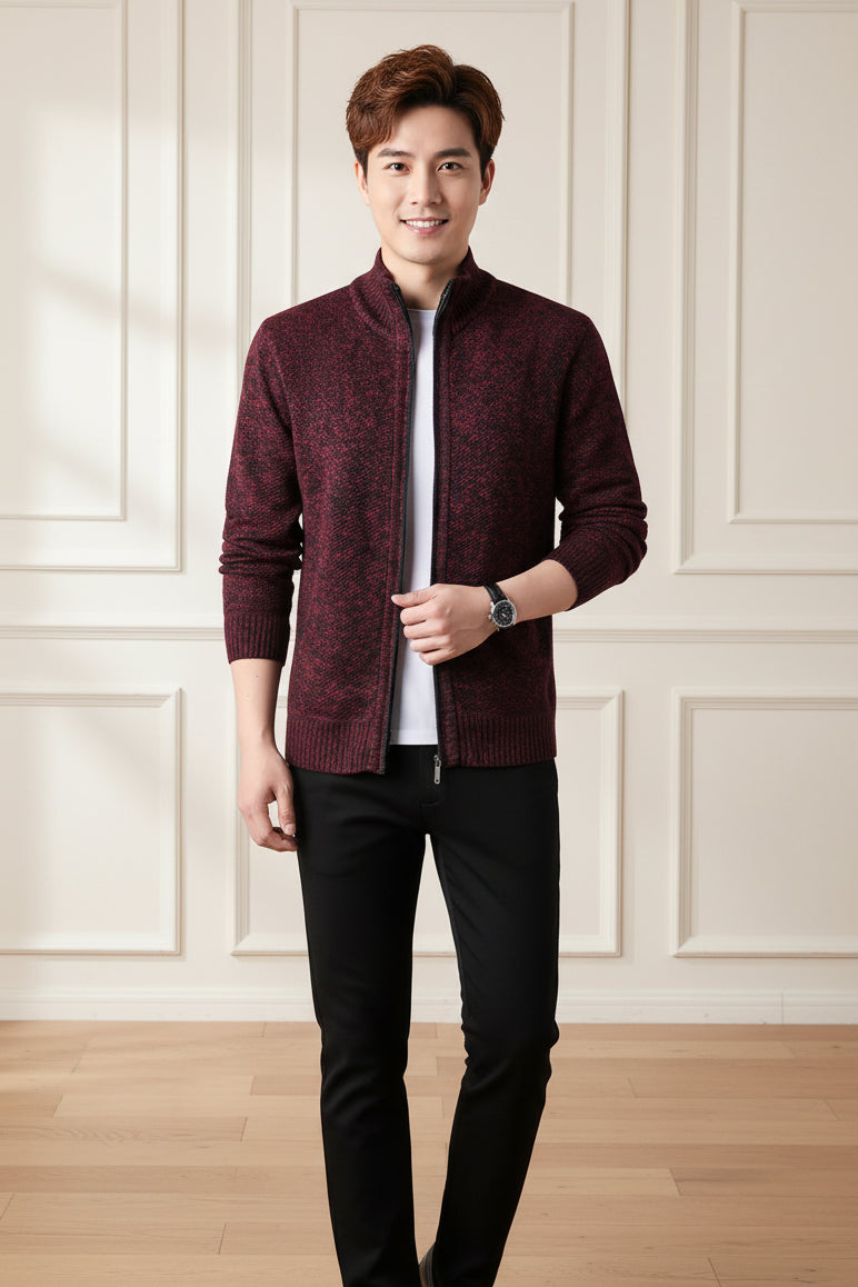 Men Stand Collar Knit Cardigan Jacket