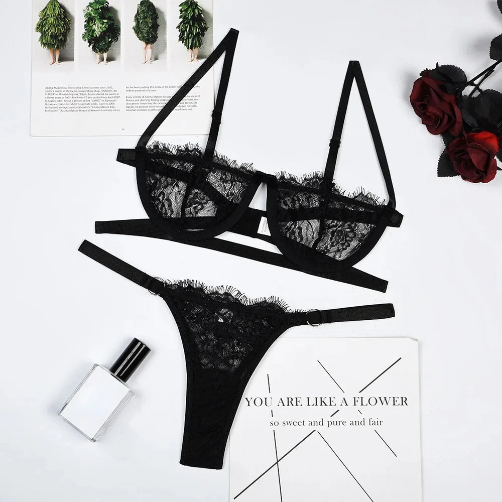Woman Lace Underwear Fairy Embroidery Brief Sets
