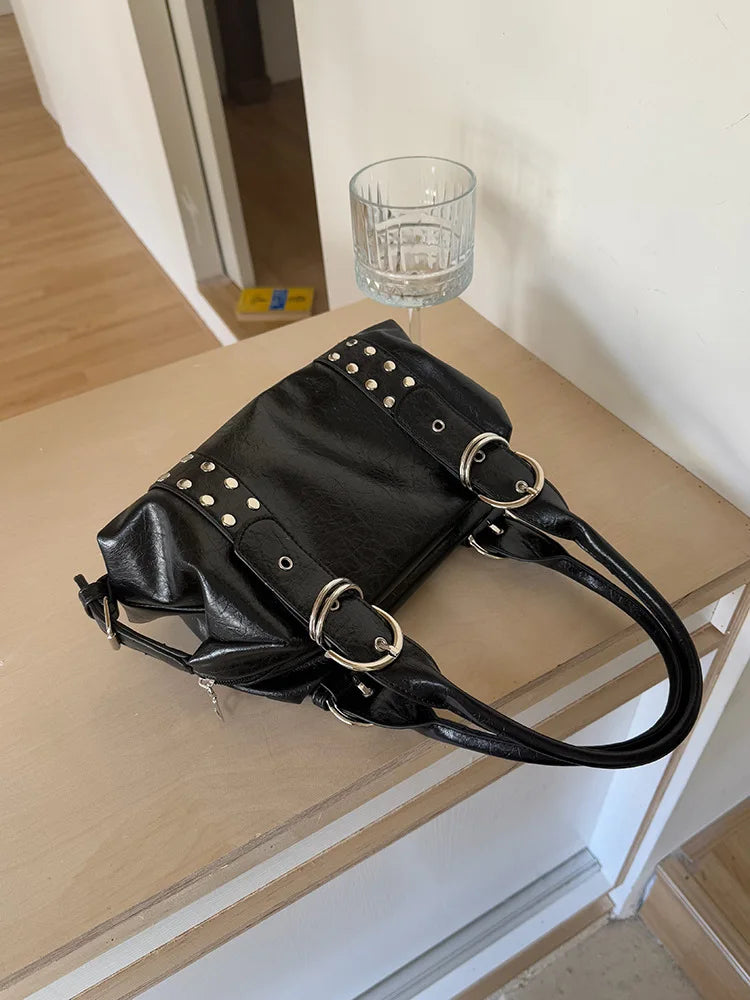 Rivet PU Leather Motorcycle Shoulder Bag for Women