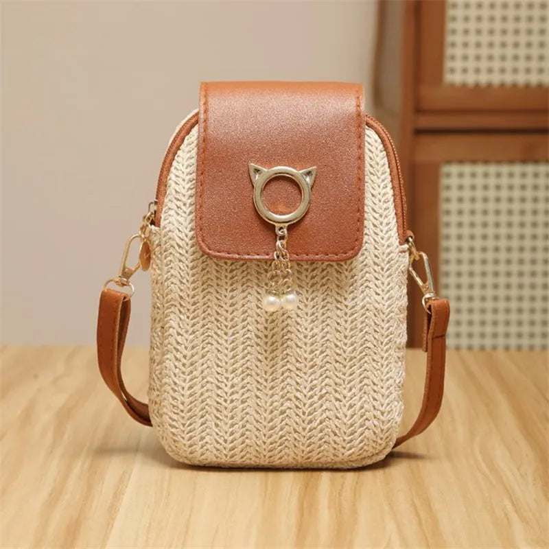Woven Straw Shoulder Crossbody Bag for Women