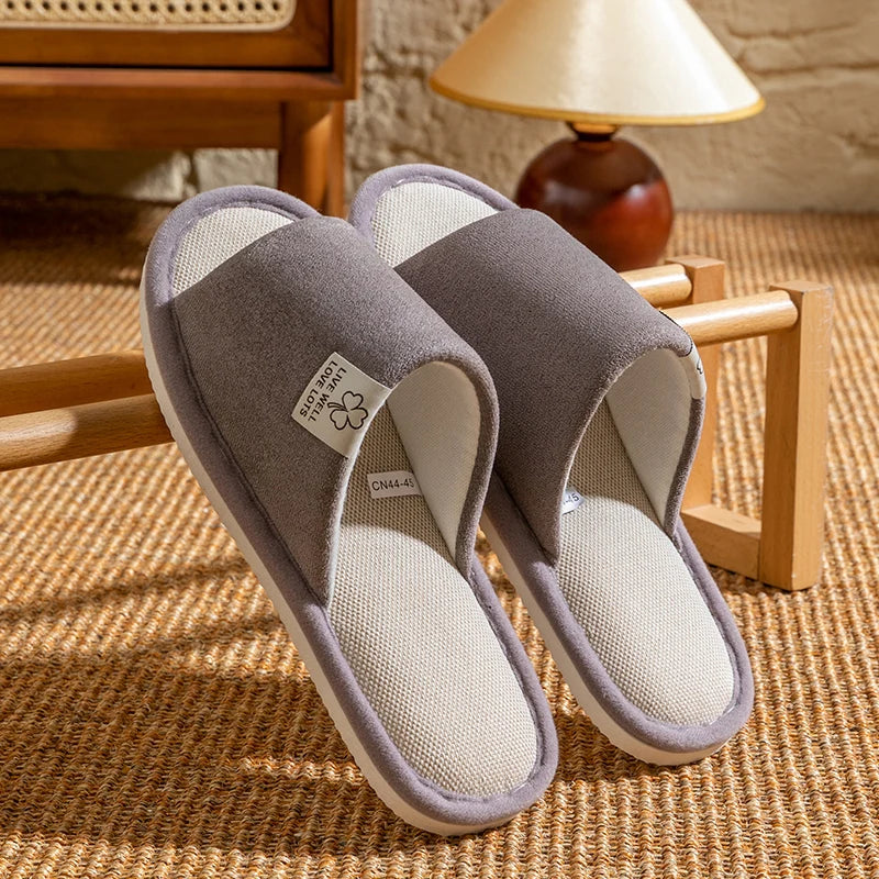 Men Linen Indoor House Slippers