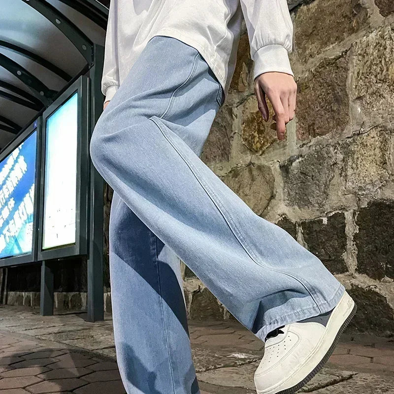 Men Korean Streetwear Wide Leg Jeans