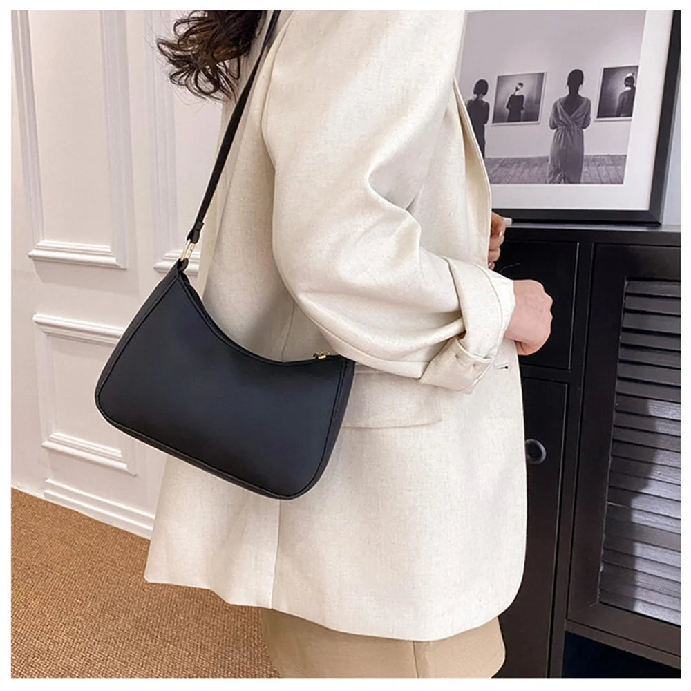 Shoulder Bags WOMEN'S Bag Underarm Bag  Handbags Retro Solid Color PU Leather Shoulder Underarm Bags Casual Women Hobos Handbags