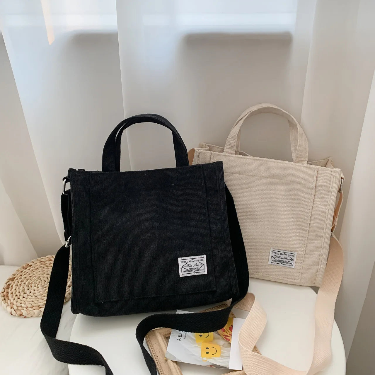Corduroy Crossbody Tote Bag for Women