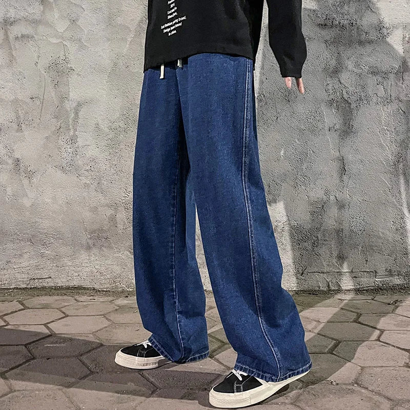 Men Korean Streetwear Wide Leg Jeans
