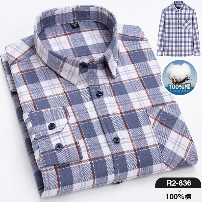 Men’s Cotton Plaid Long Sleeve Shirt
