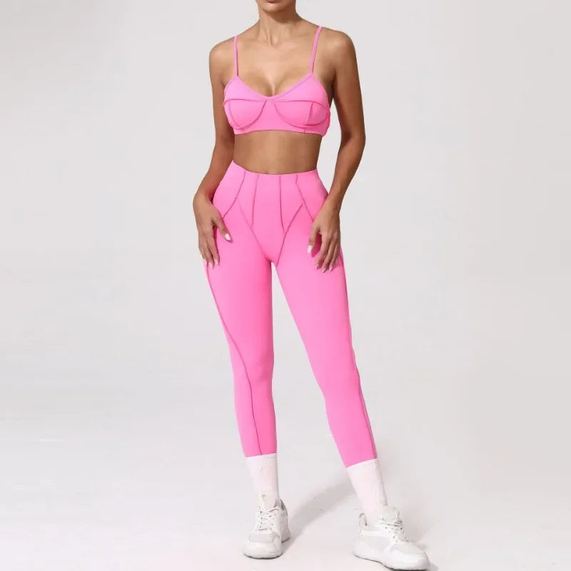 Women Yoga Set Sports Bra and High Waist Shorts Fitness Outfit