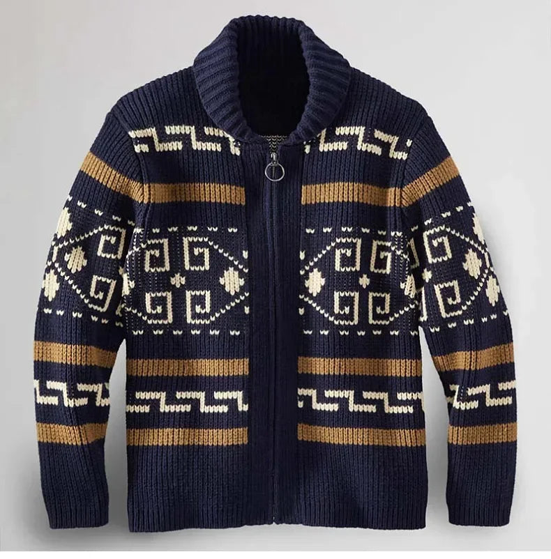 Men Jacquard Shawl Collar Knit Cardigan Jacket