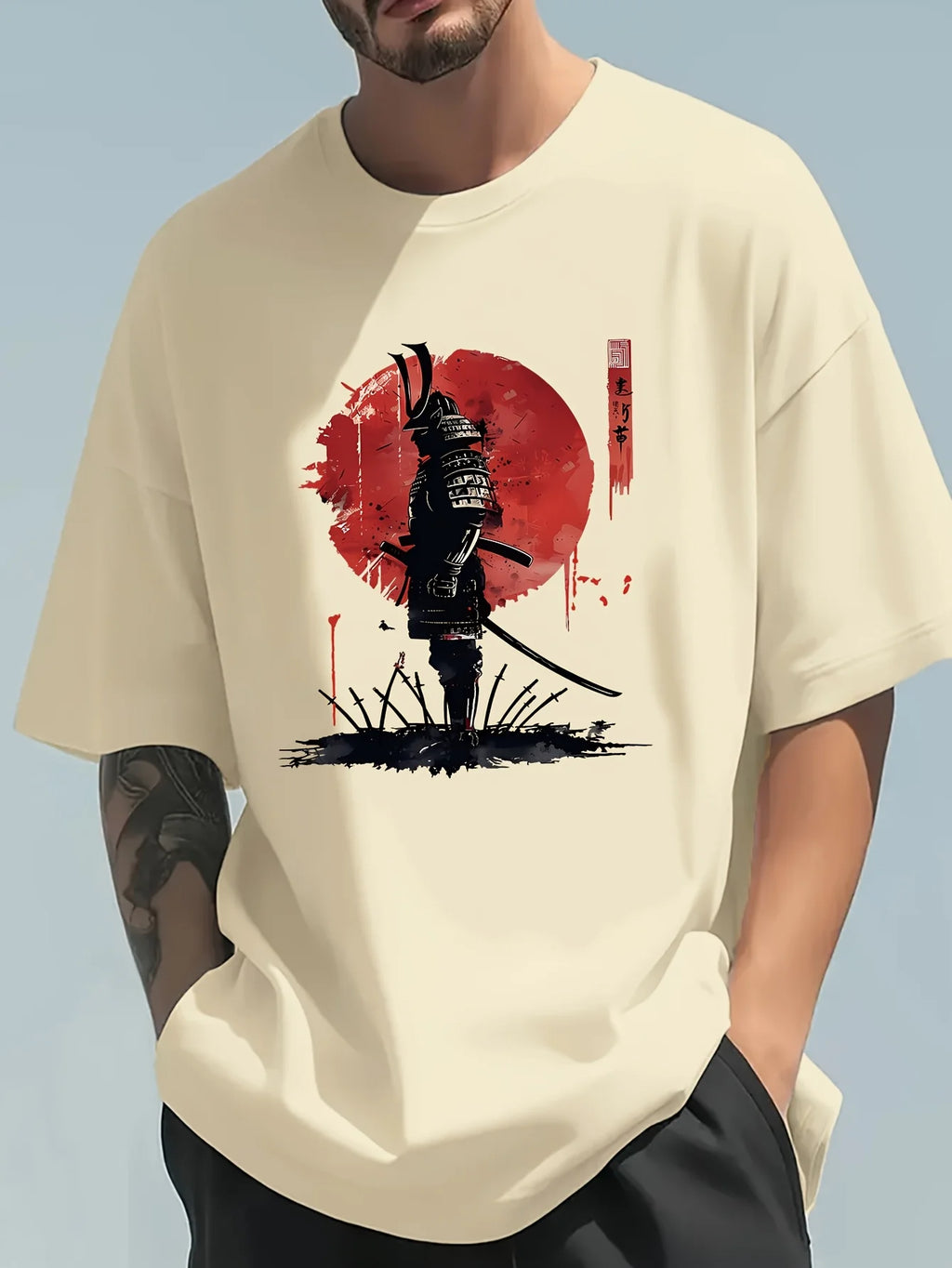 Men's Samurai Print Cotton Short Sleeve T-shirt