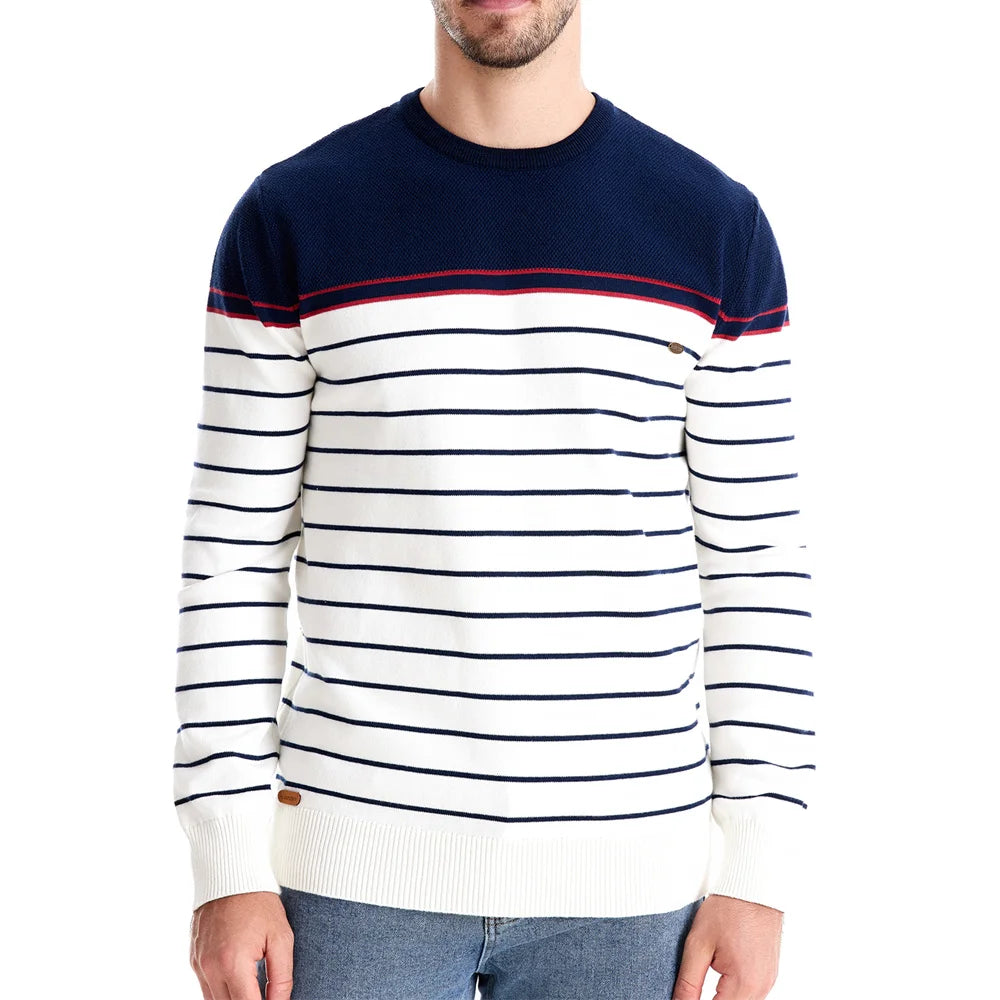 Men Striped Cotton Pullover Knitted Sweater