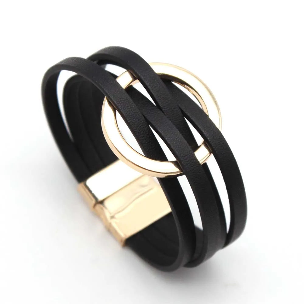 Women Multilayer Leather Wrap Bracelet Elegant Fashion Jewelry