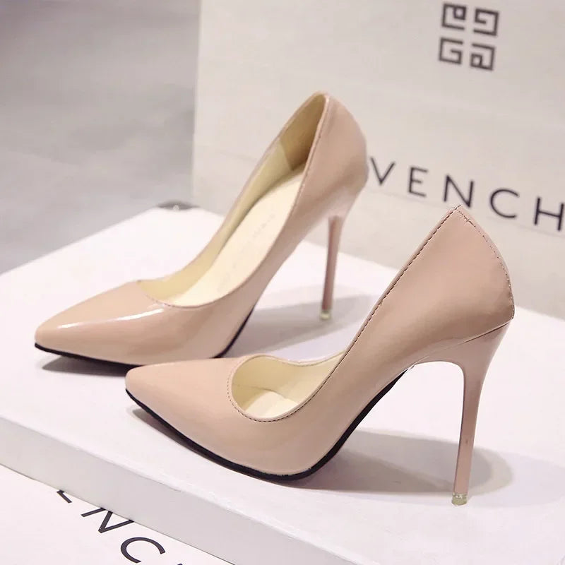 Women Nude Patent Leather Pumps