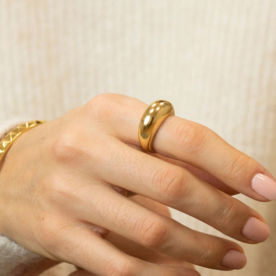 Women Simple Stainless Steel Arc Geometric Ring Jewelry