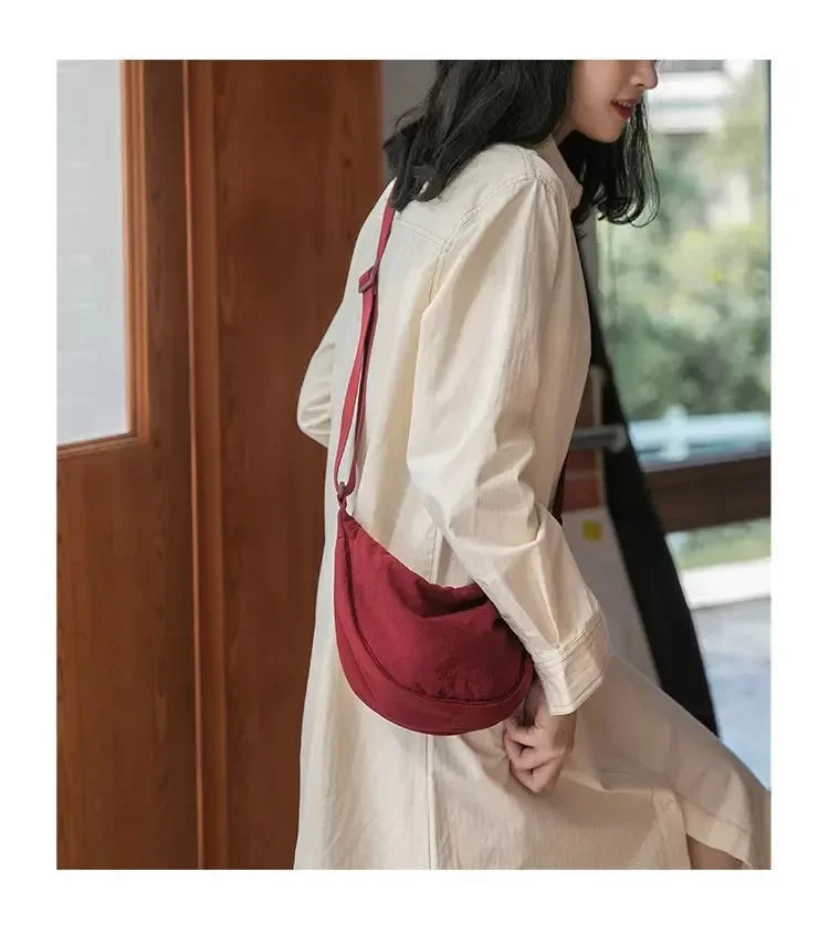 Men and Women Solid Color Chest Bag for Large Capacity Travel Crossbody Female Half Moon Bag Daily Cotton Filled Shoulder Bag