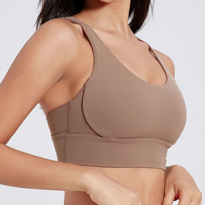 Women Cross Back Padded Sports Bra Fitness Gym Top