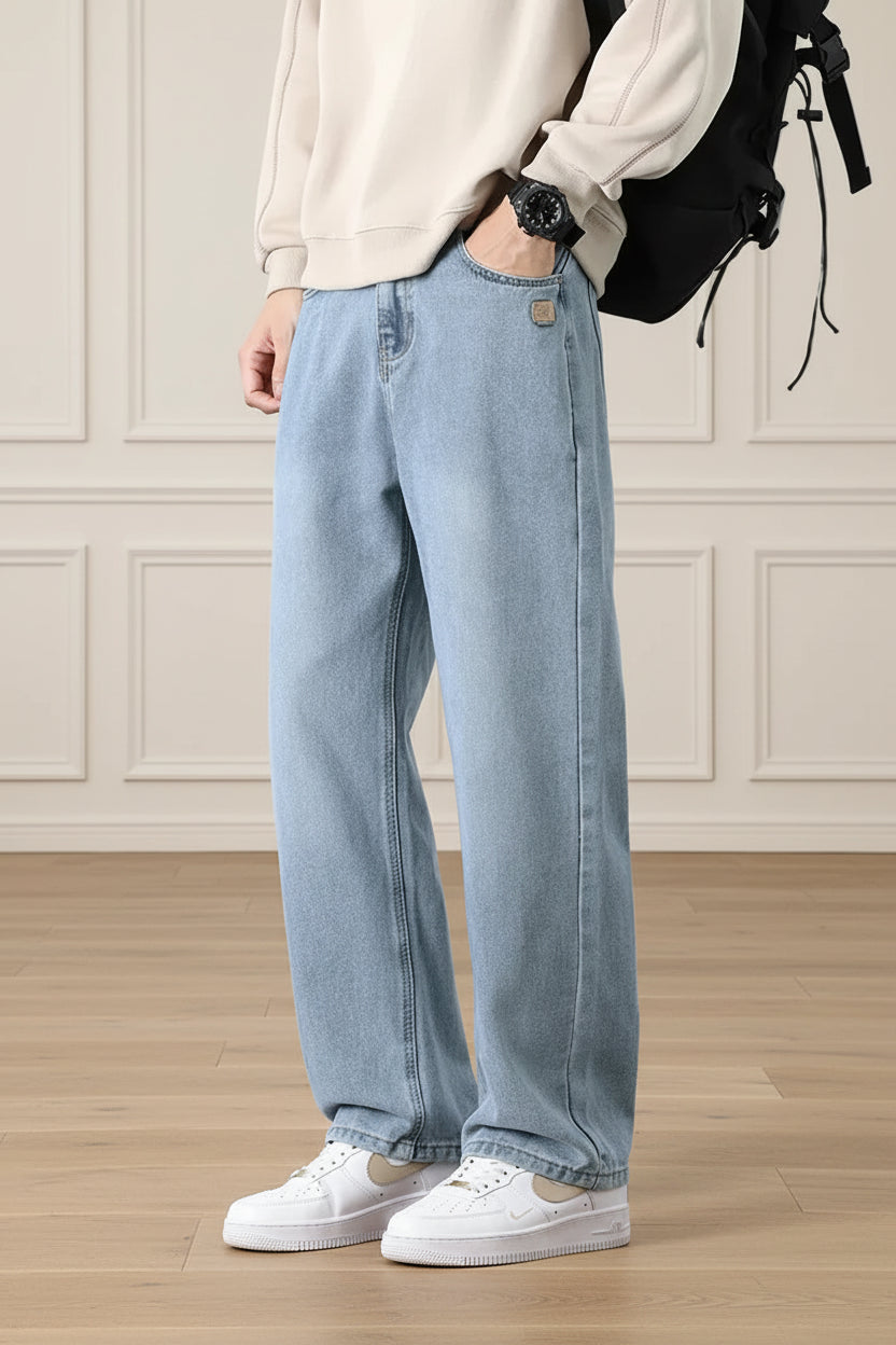Men Retro Wide Leg Straight Denim Jeans