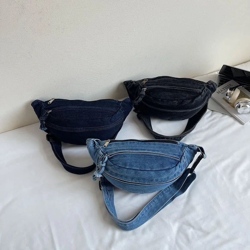 Denim Crossbody Chest Waist Bag for Women