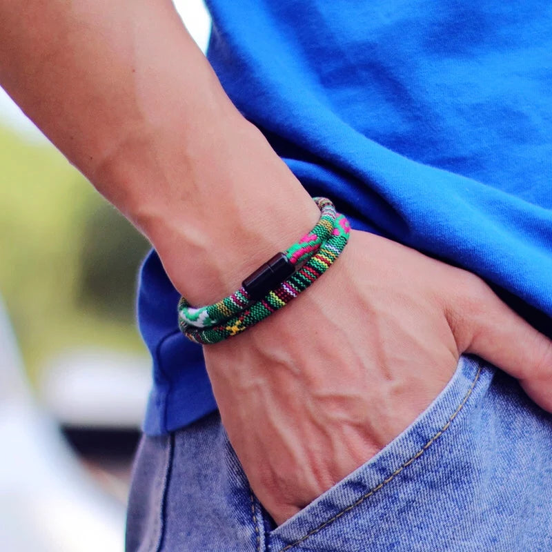Men Bohemian Rope Magnetic Survival Bracelet