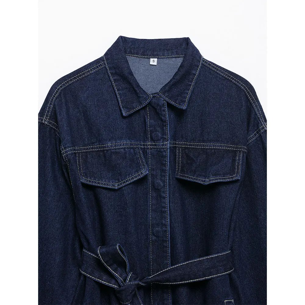 Women Denim Jacket and Jeans 2 Piece Set Belted Fashion Outfit