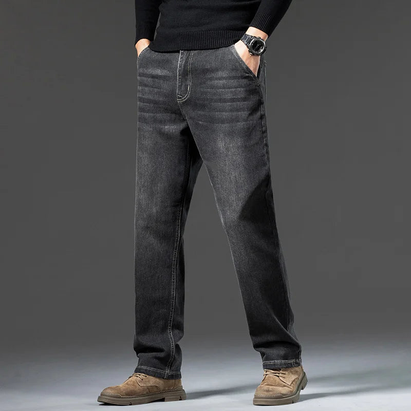 Men Retro Washed Straight Leg Jeans