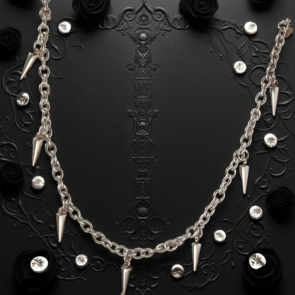 Men Punk Rivet Tassel Chain Necklace