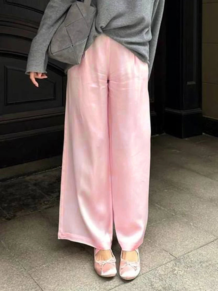 Women Satin Wide Leg Dress Pants