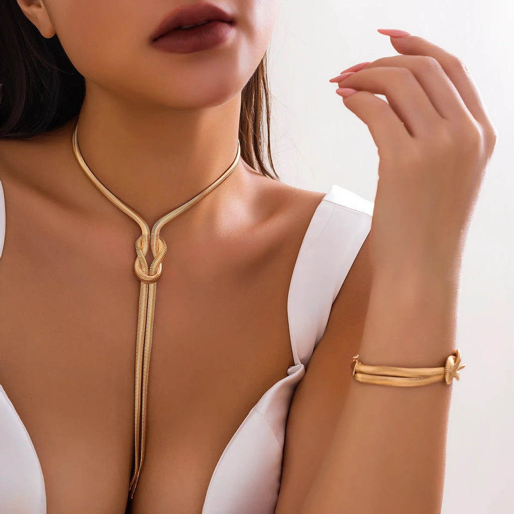 Women Snake Chain Necklace Bracelet Set