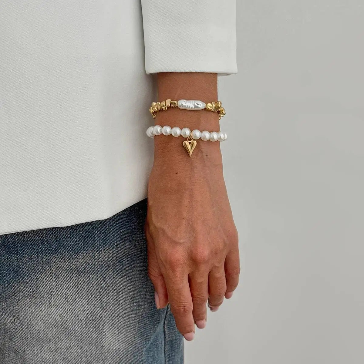 Women Pearl Heart Bohemian Bracelet Set Jewelry