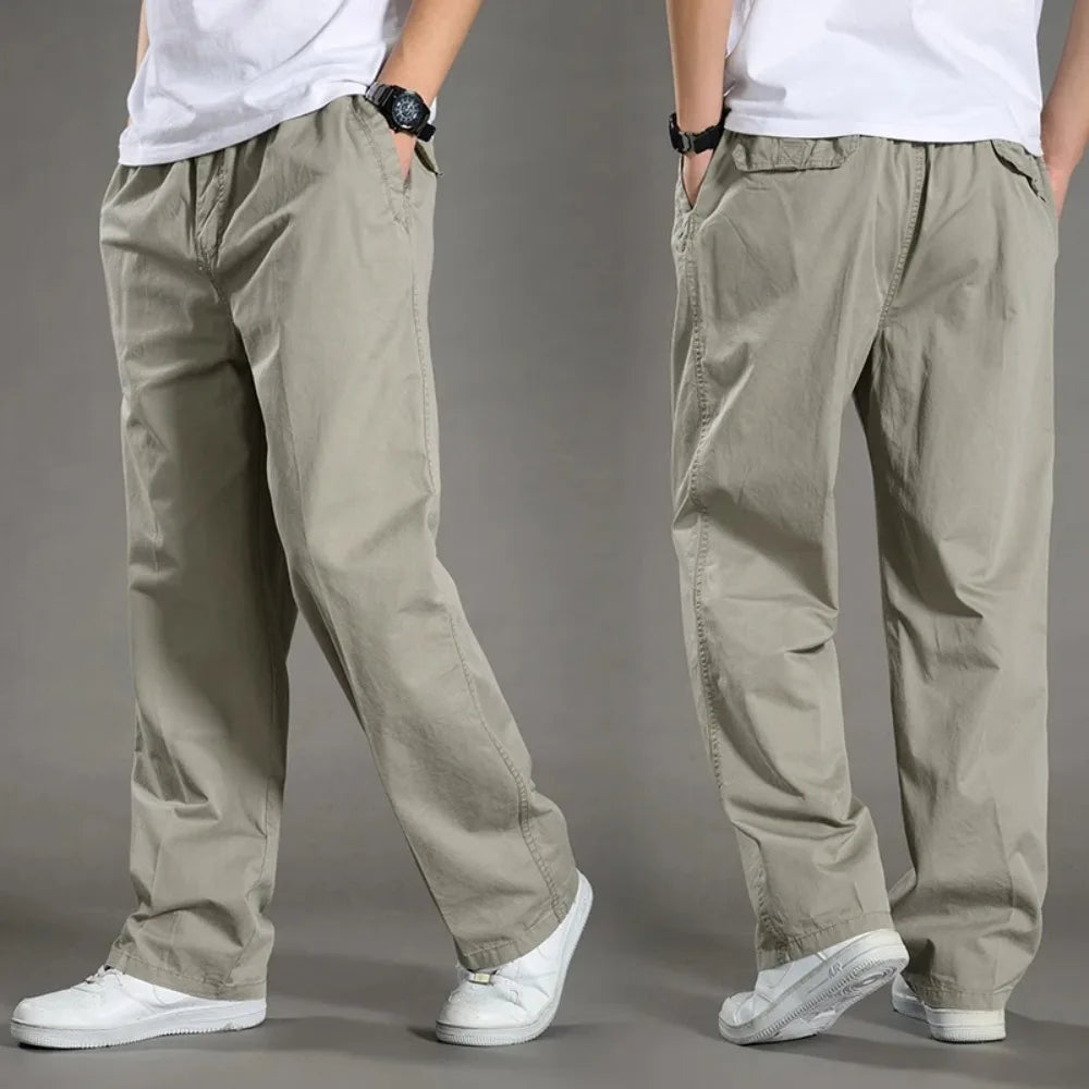 Men Cotton Cargo Pants Casual Workwear Jogger Trousers