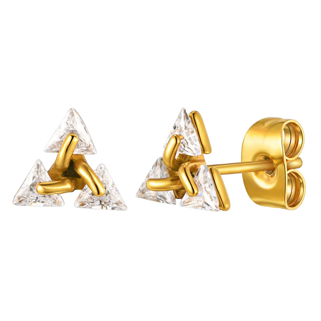 Men Triangle Zircon Stainless Steel Stud Earrings