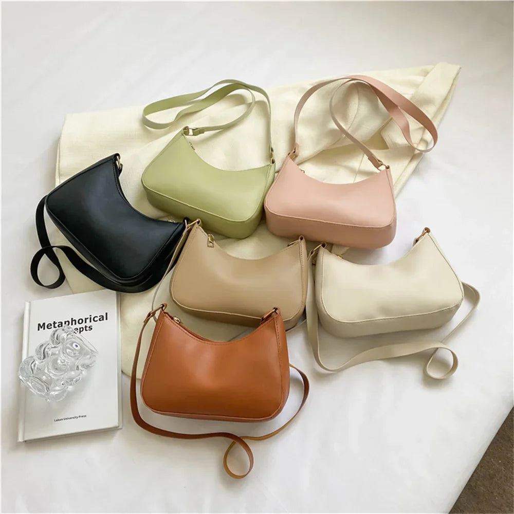 Shoulder Bags WOMEN'S Bag Underarm Bag  Handbags Retro Solid Color PU Leather Shoulder Underarm Bags Casual Women Hobos Handbags