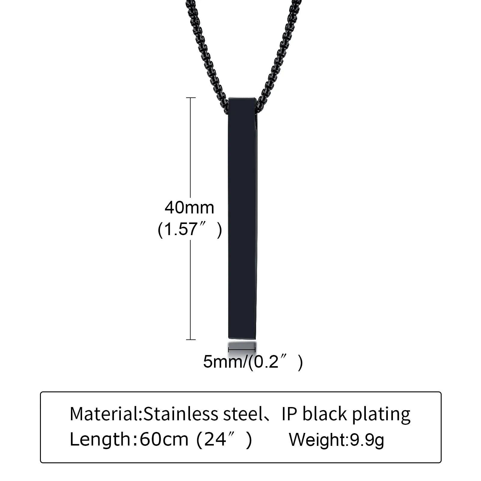 Men Stainless Steel Bar Pendant Necklace