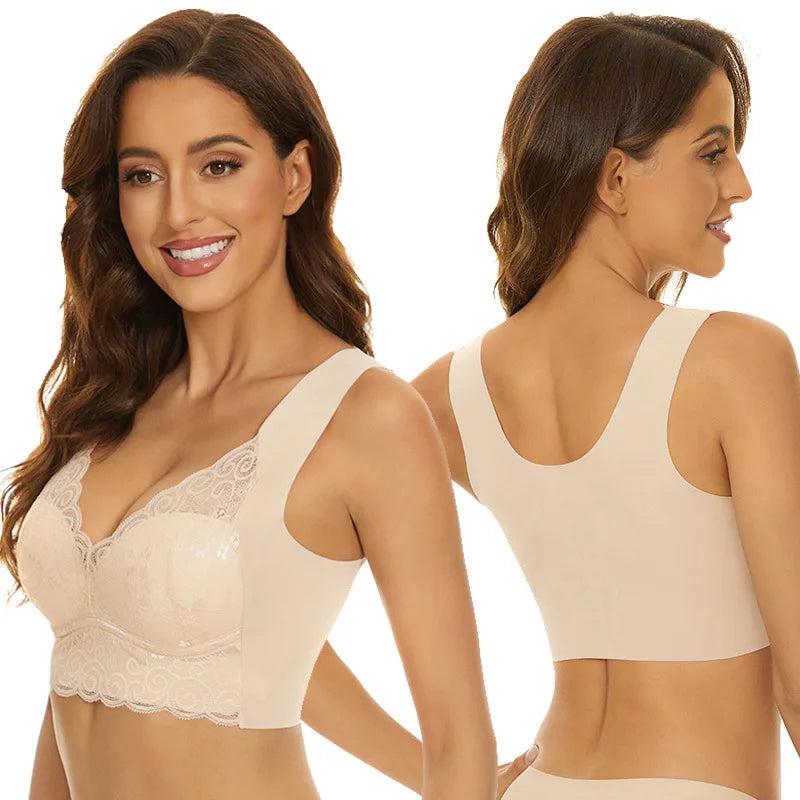 Plus Size Wireless Lace Push Up Bra for Women with Padding