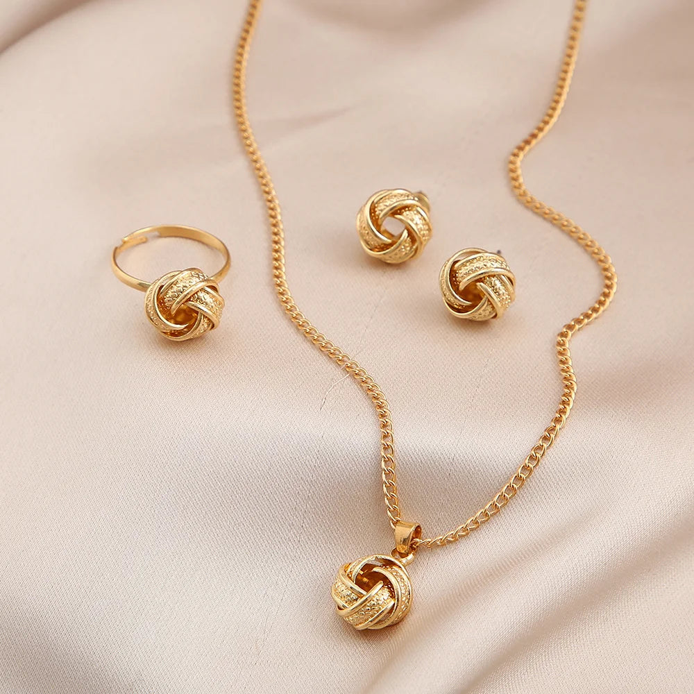 Women Gold Knot Twist Jewelry Set Vintage Fashion