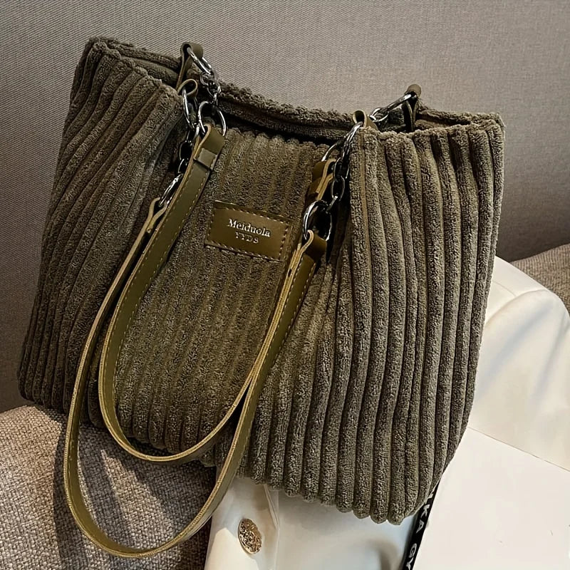 Large Capacity Corduroy Tote Shoulder Bag for Women