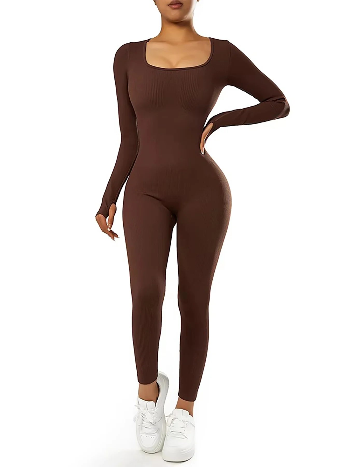 Women Black Long Sleeve Yoga Jumpsuit One Piece Bodysuit