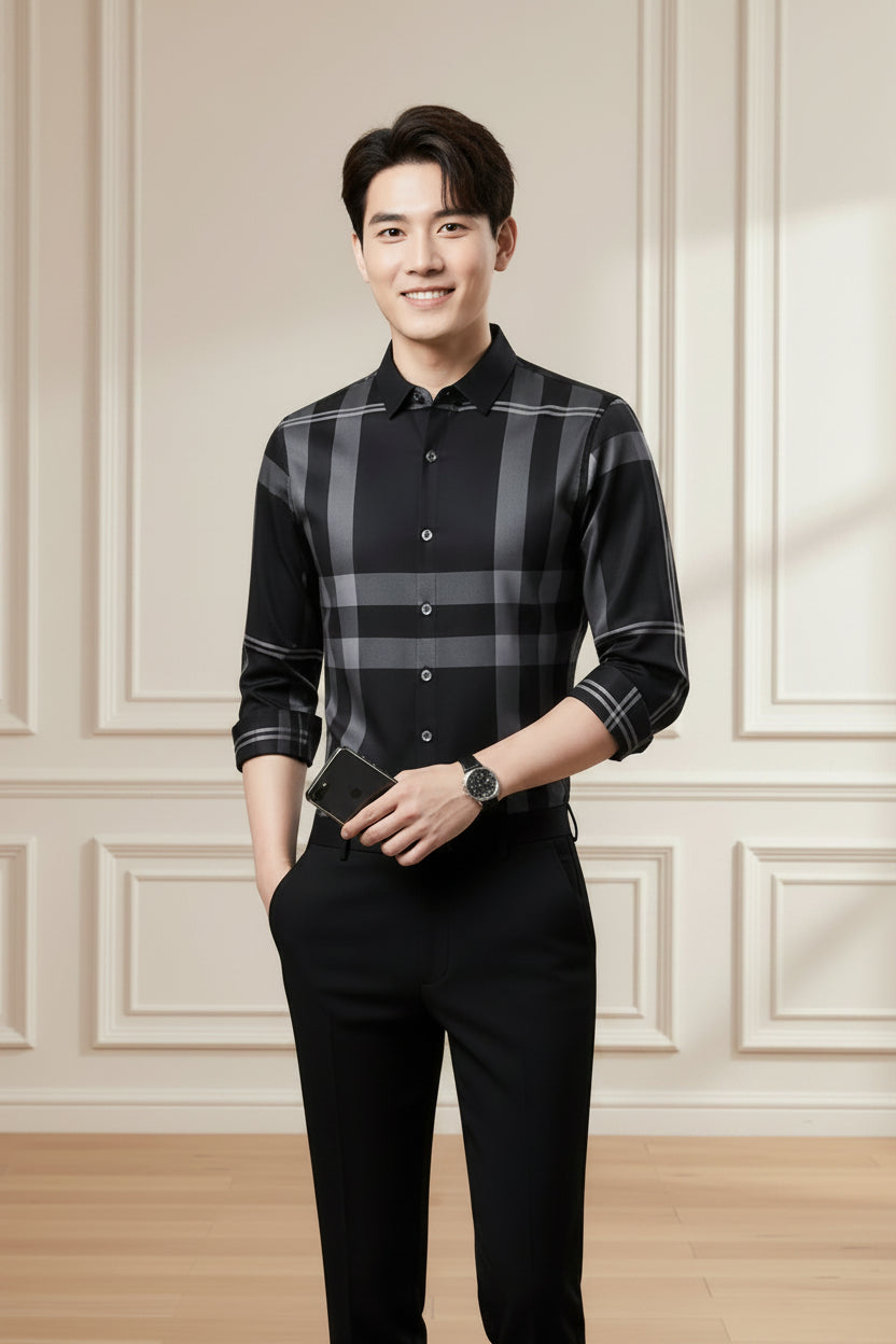 Men Printed Wrinkle Free Long Sleeve Shirt