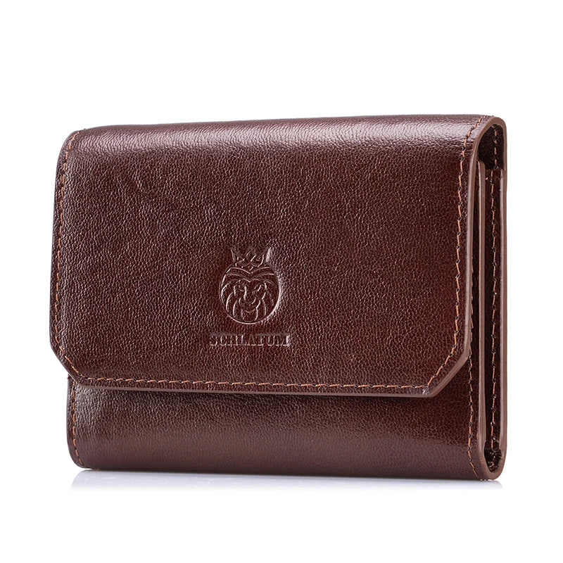 Genuine Leather RFID Tri Fold Wallet for Men with Coin Pocket