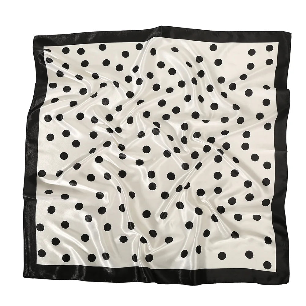 Women Dot Print Silk Square Scarf Satin Hijab Wrap