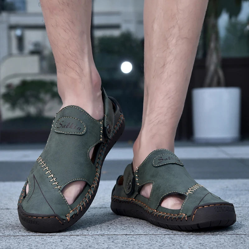 Men Breathable Leather Handmade Summer Sandals