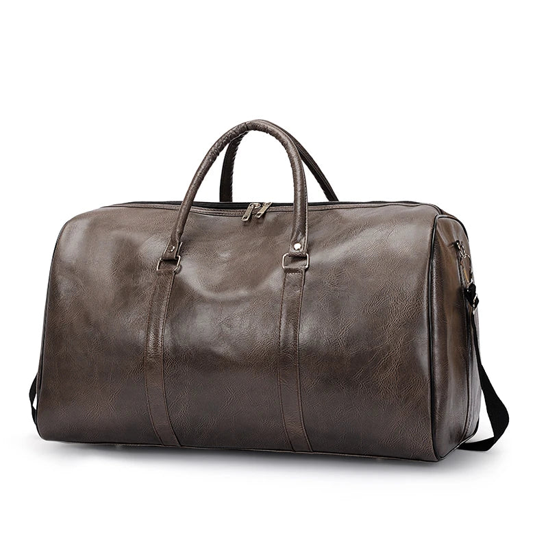 Large Capacity PU Leather Travel Duffle Bag for Men